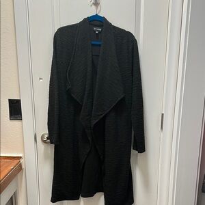 Black Long Cardigan with Draped Collar and Soft Knit